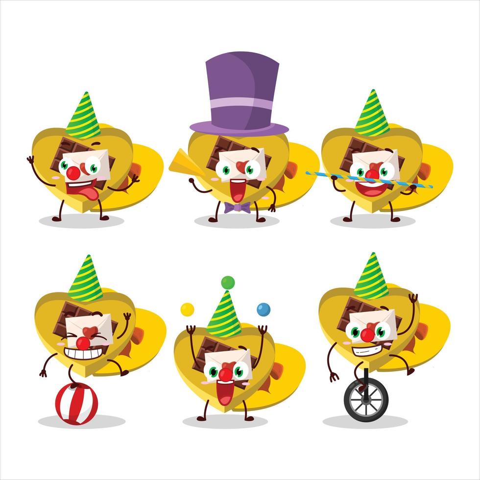 Cartoon character of yellow love open gift box with various circus shows vector