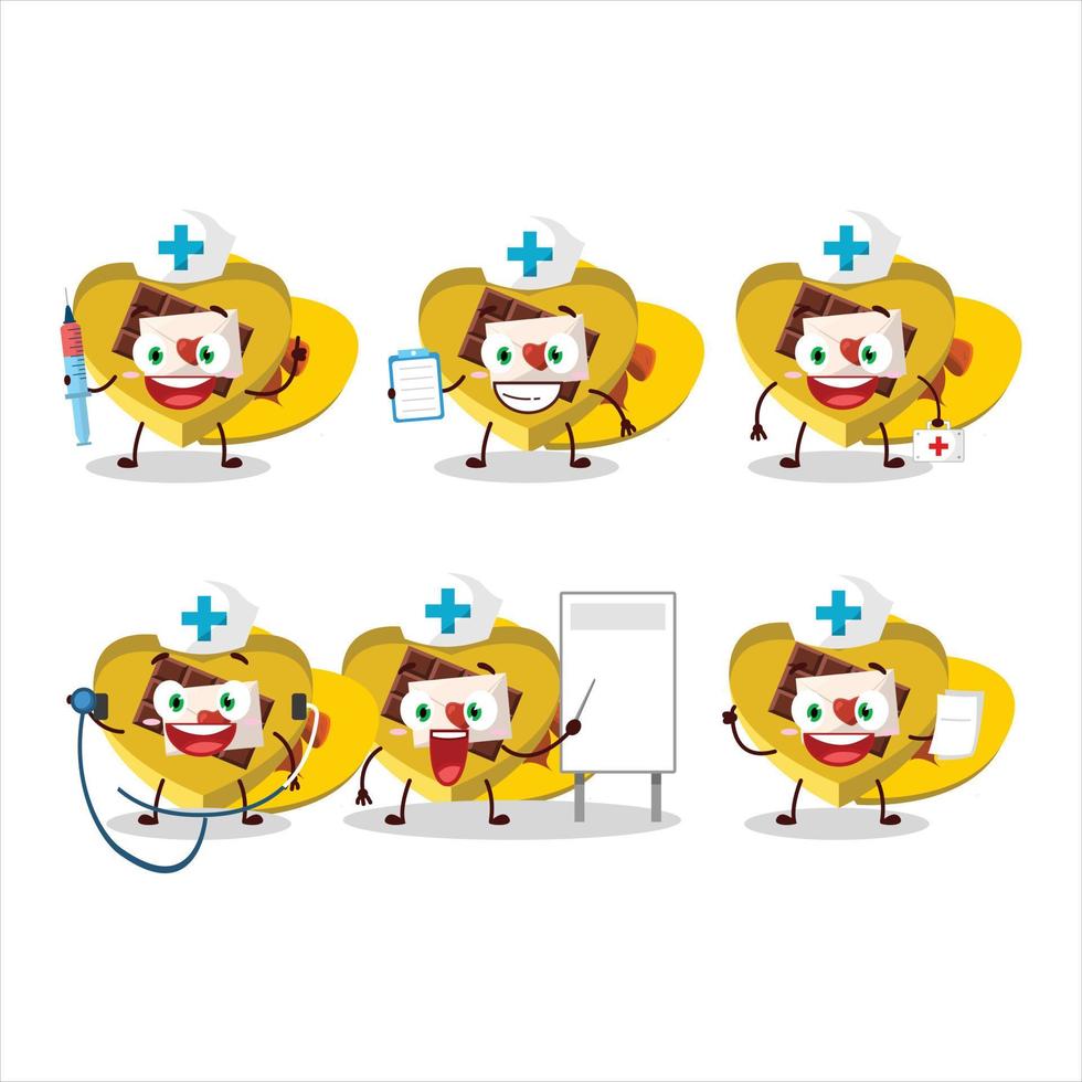 Doctor profession emoticon with yellow love open gift box cartoon character vector