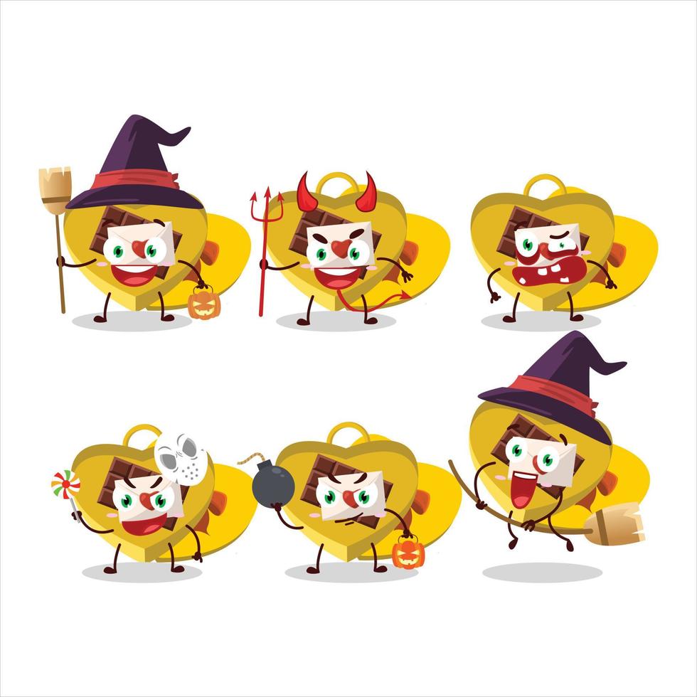 Víspera de Todos los Santos expresión emoticones con dibujos animados personaje de amarillo amor abierto regalo caja vector