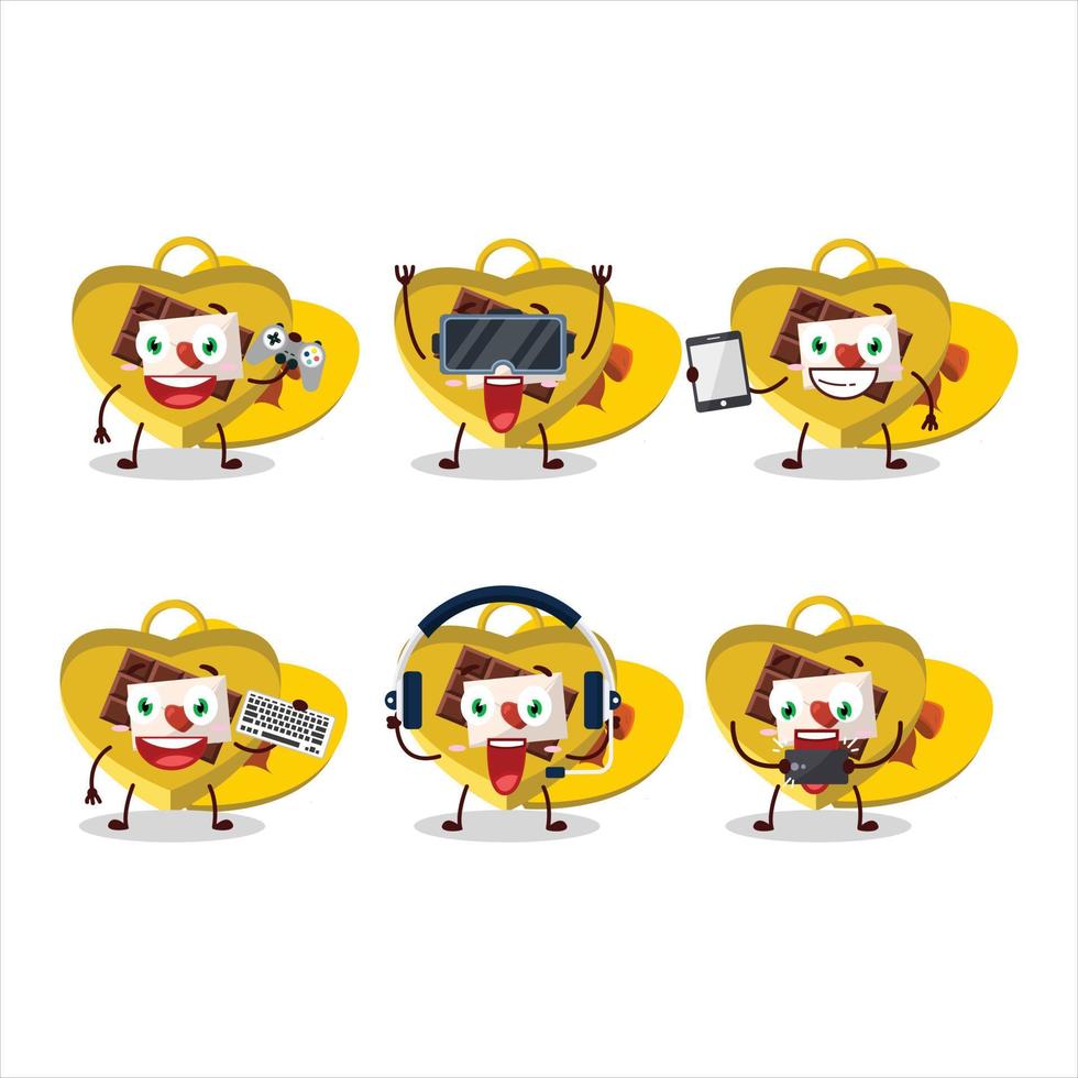 Yellow love open gift box cartoon character are playing games with ...