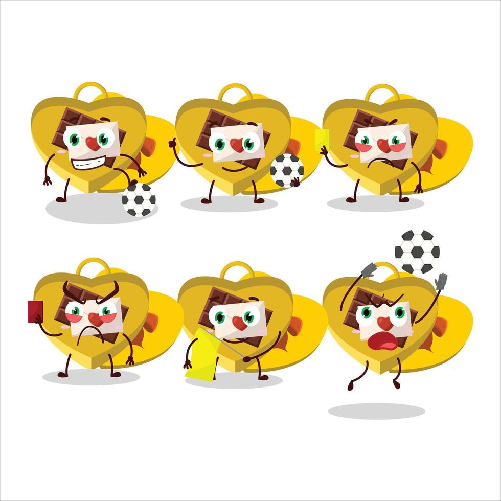 amarillo amor abierto regalo caja dibujos animados personaje trabajando como un fútbol americano árbitro vector