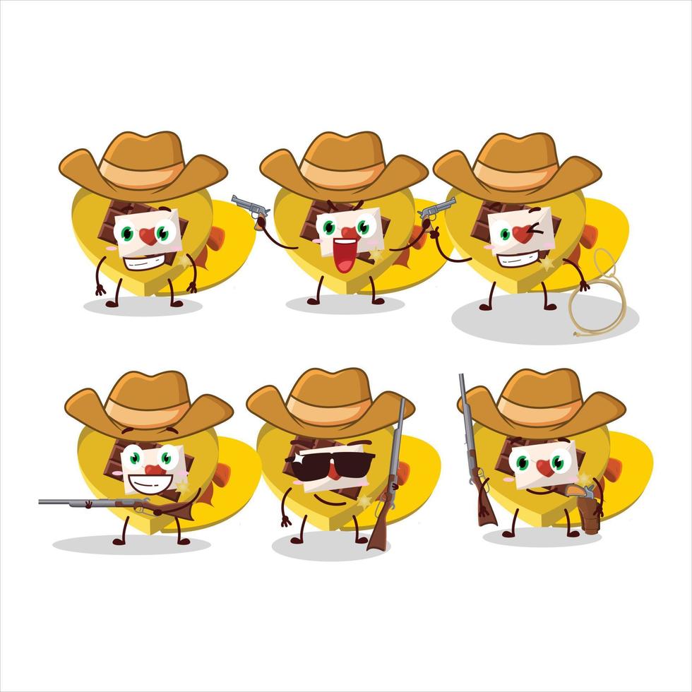 Cool cowboy yellow love open gift box cartoon character with a cute hat vector