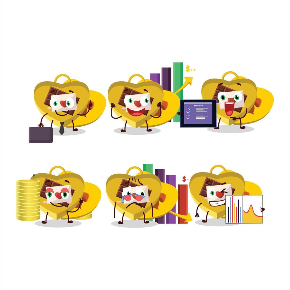 Yellow love open gift box character designs as a trader investment mascot vector