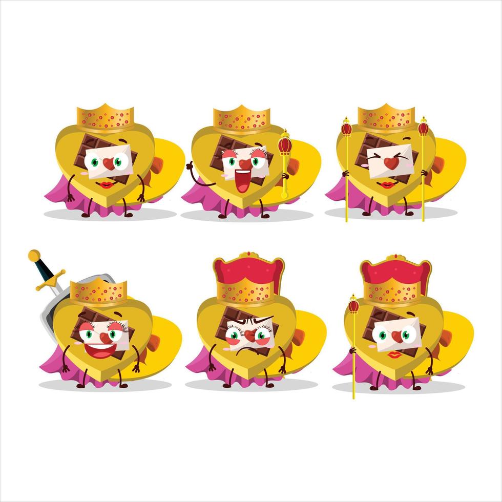 Queen and her magic clothes cartoon of yellow love open gift box wearing tiara vector