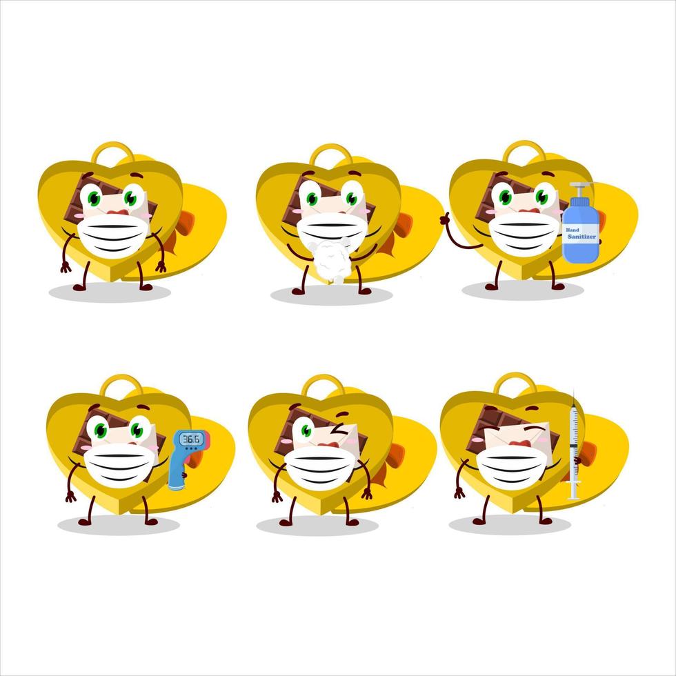 A picture of yellow love open gift box cartoon design style keep staying healthy during a pandemic vector