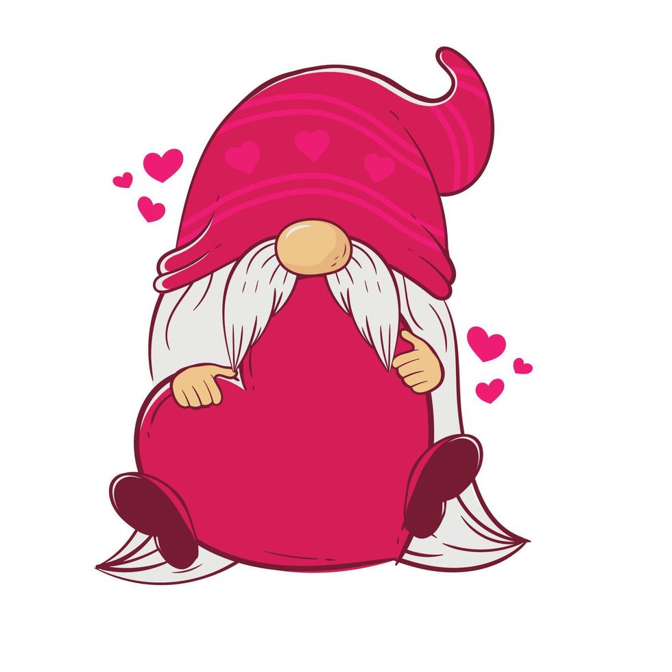 Dwarf in a red hat holds a heart in his hands vector