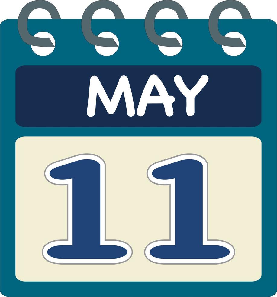 Flat icon calendar 11 of May. Date, day and month. Vector illustration . Blue teal green color banner. 11 May. 11th of May.