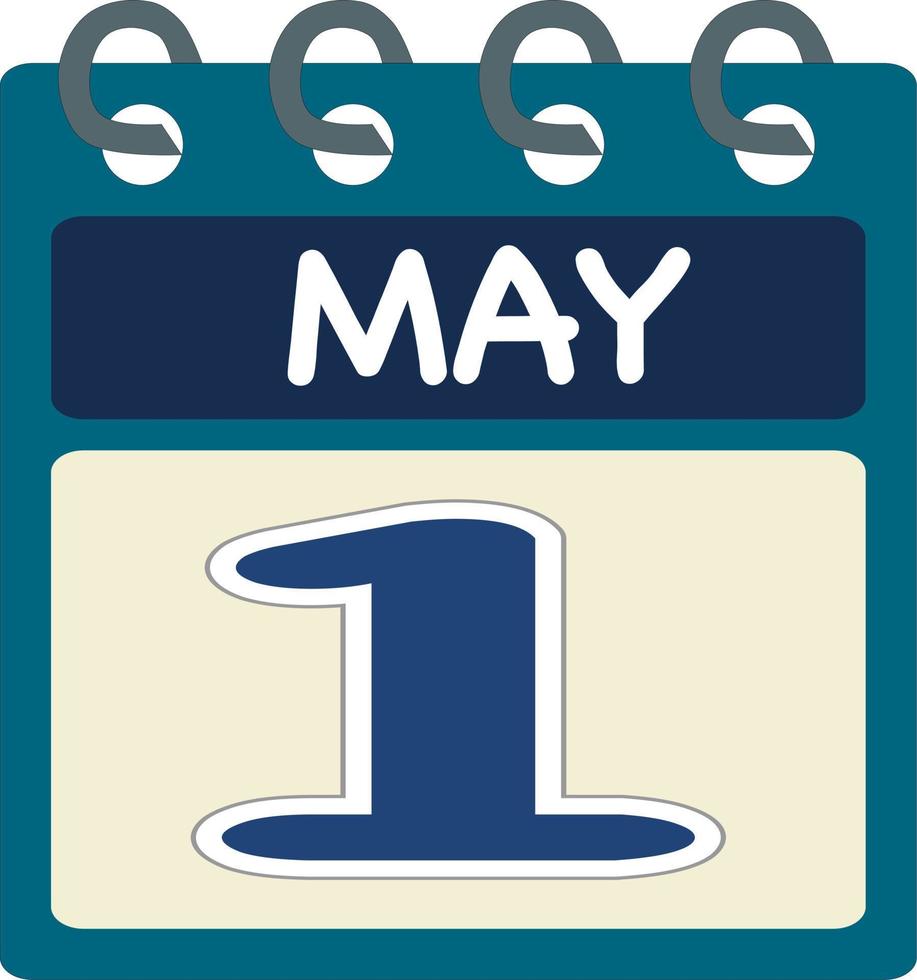 Flat icon calendar 1 of May. Date, day and month. Vector illustration . Blue teal green color banner. 1 May. 1st of May.
