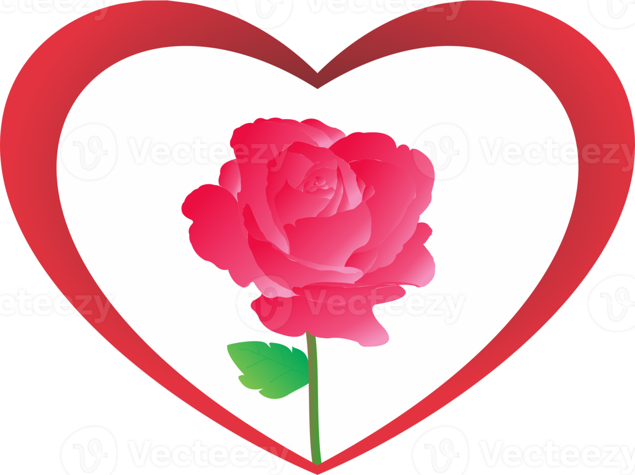 Red rose flower and heart PNG