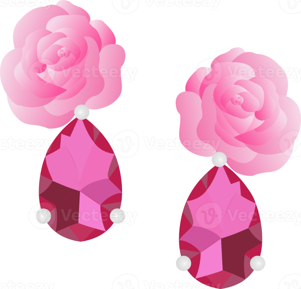 Pink gemstone with rose earring PNG