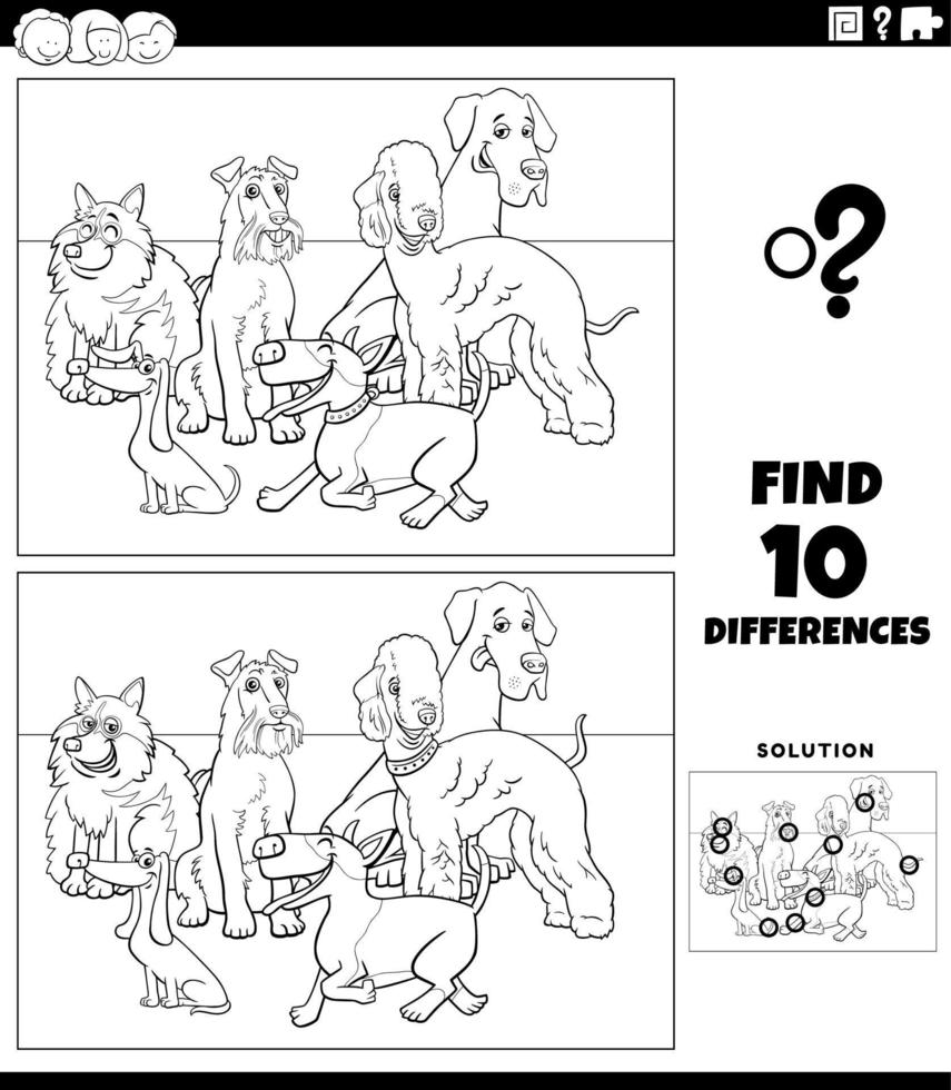 differences task with purebred dogs coloring page vector