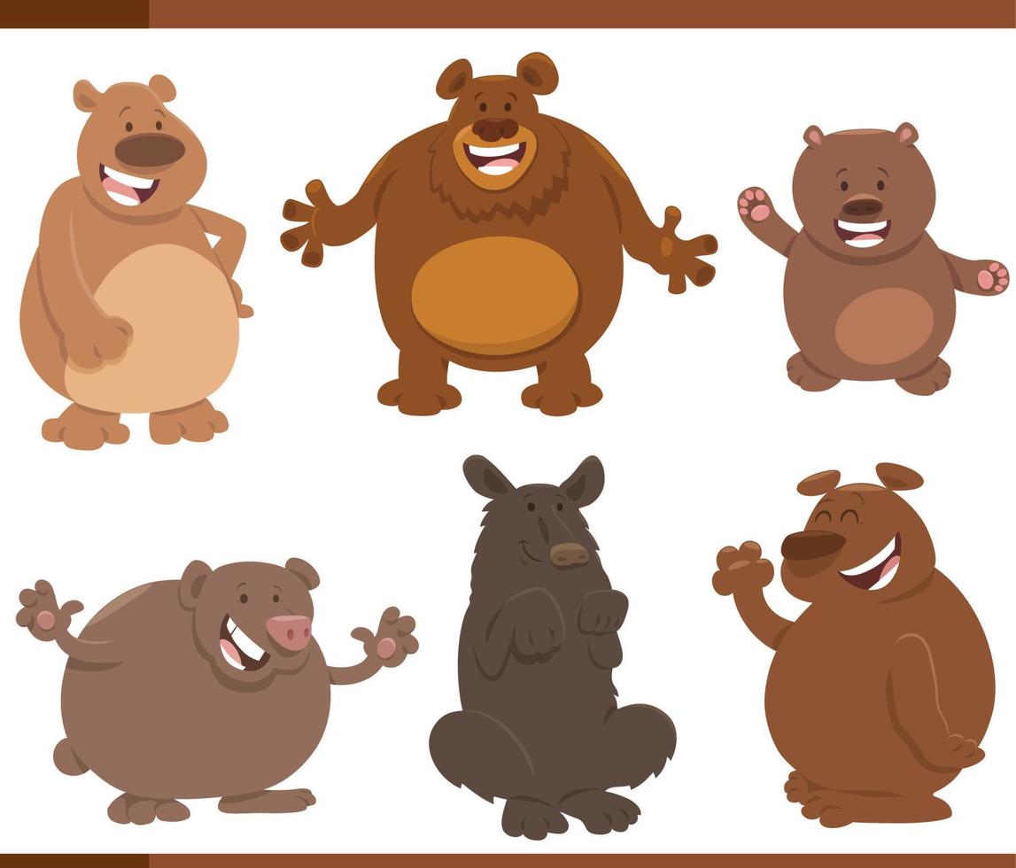 funny cartoon bears wild animal characters set vector