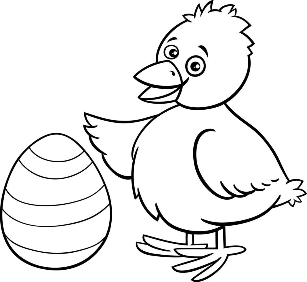 cartoon Easter chick with egg coloring page vector