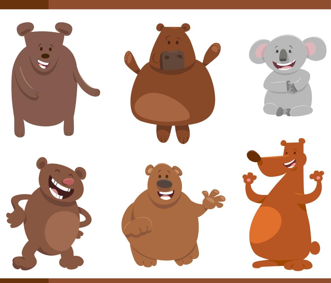 gracioso dibujos animados osos salvaje animal caracteres conjunto vector