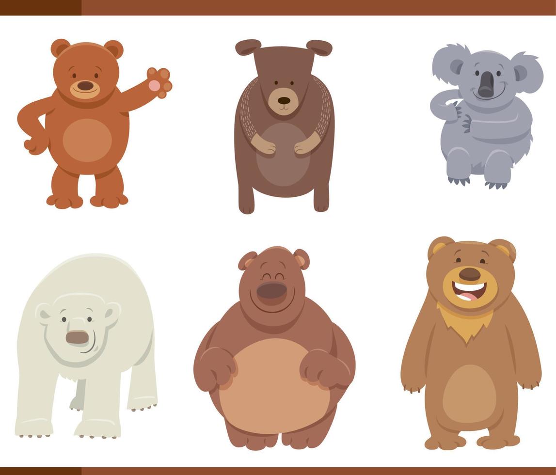 funny cartoon bears wild animal characters set vector