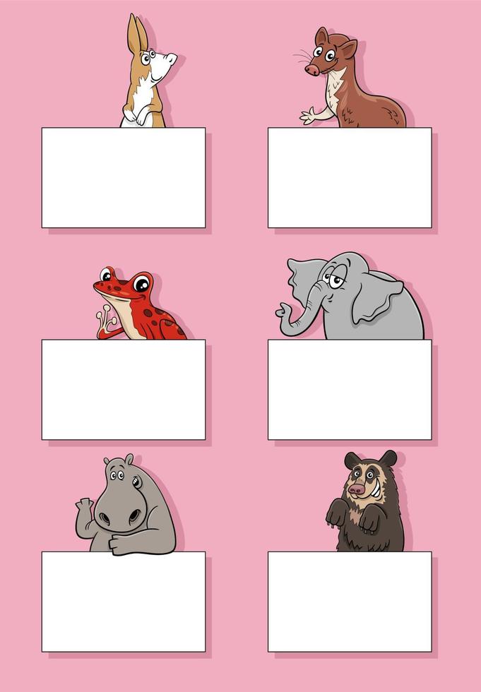 animal characters with cards or banners design set vector