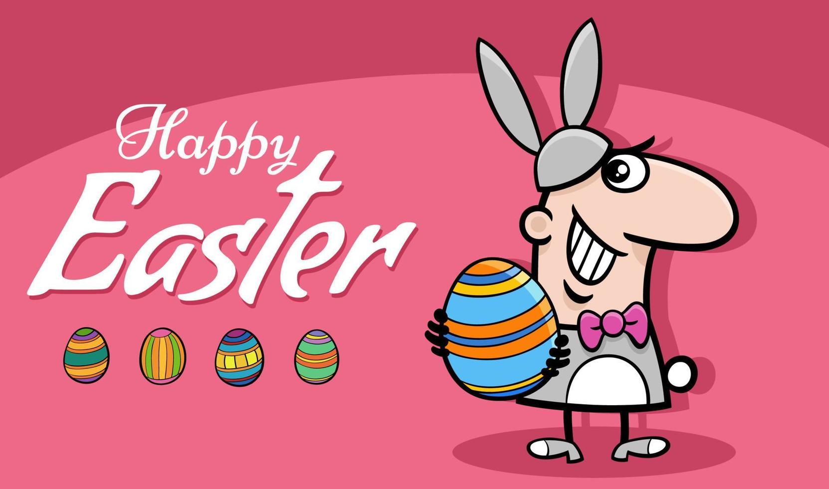 dibujos animados hombre en Pascua de Resurrección conejito disfraz saludo tarjeta vector