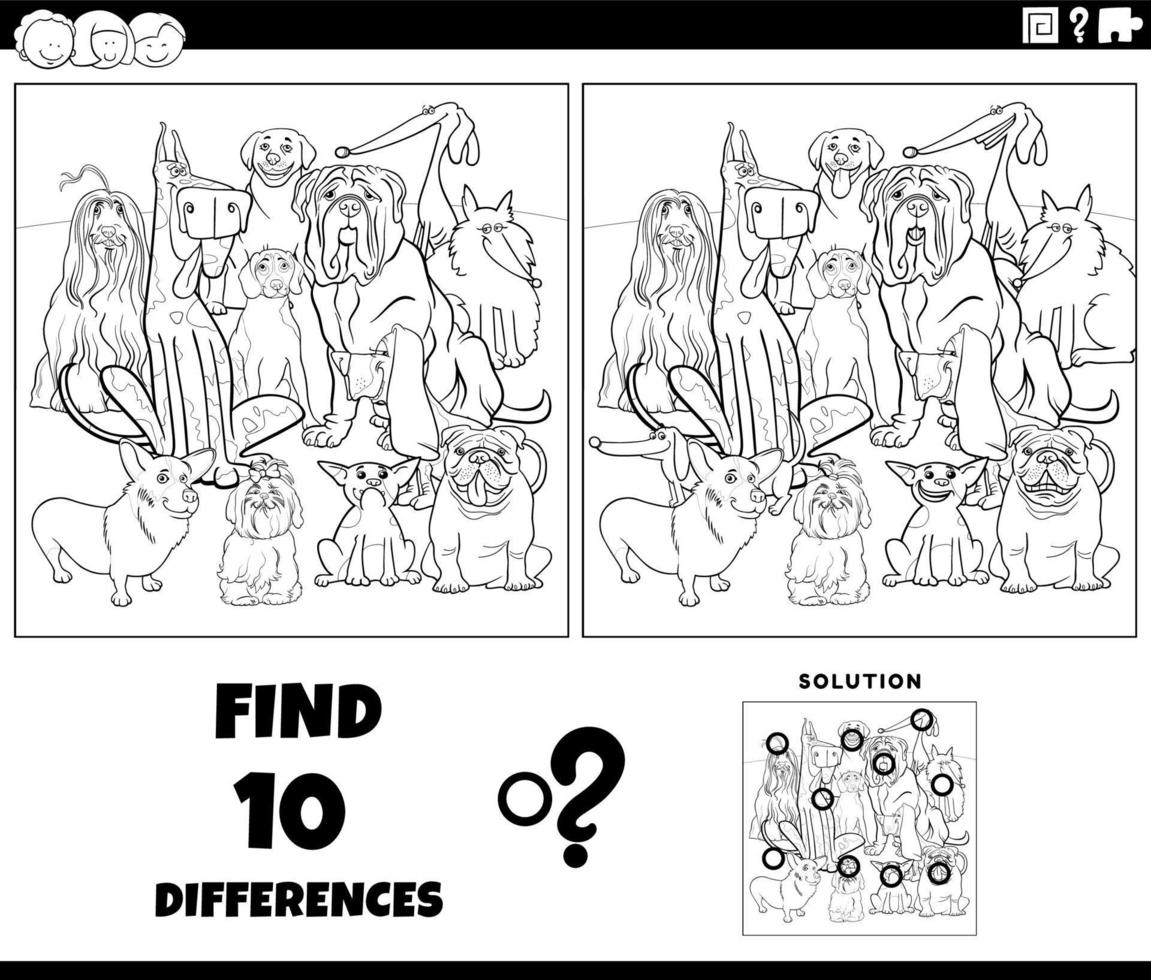 differences game with purebred dogs coloring page vector