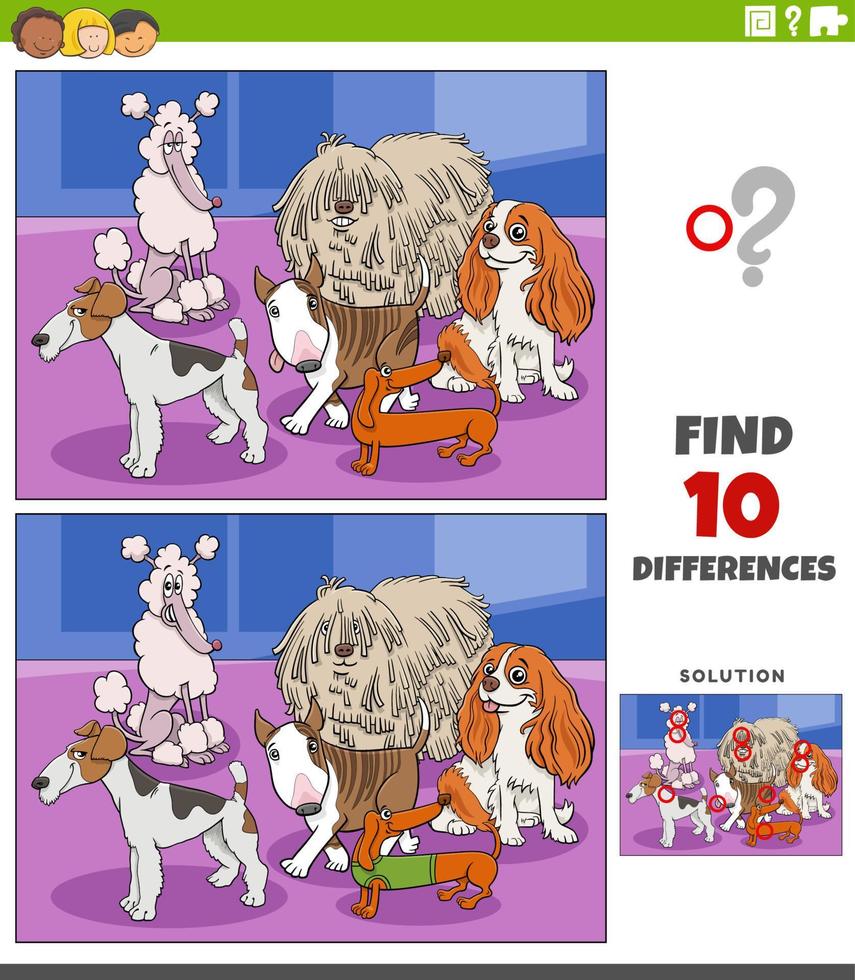 differences game with cartoon purebred dogs vector