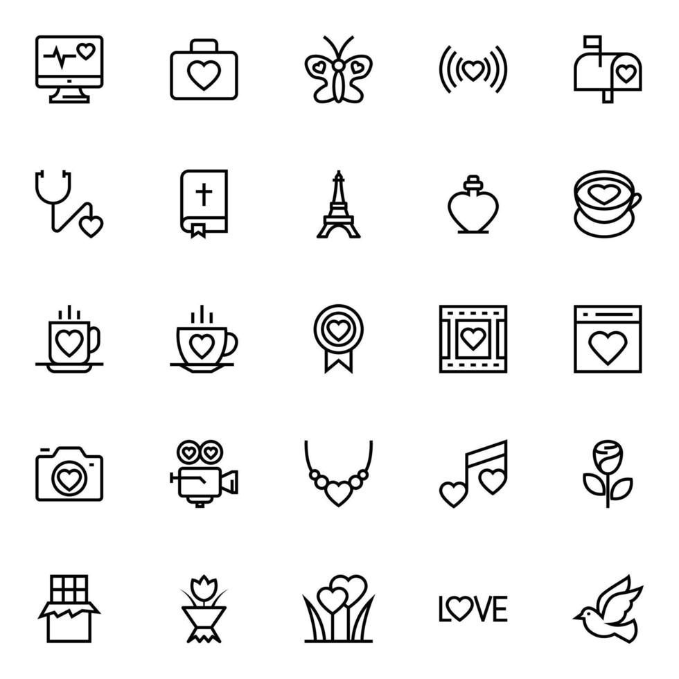 Outline icons for Love and valentine. vector