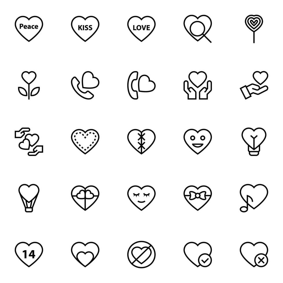 Outline icons for Love and valentine. vector
