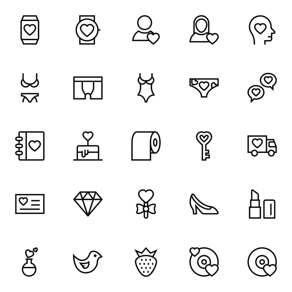 Outline icons for Love and valentine. vector