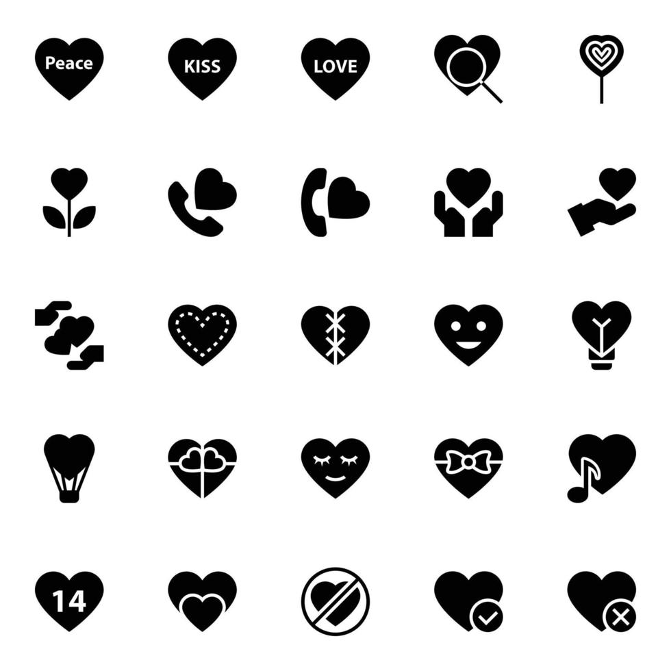 Glyph icons for Love and valentine. vector