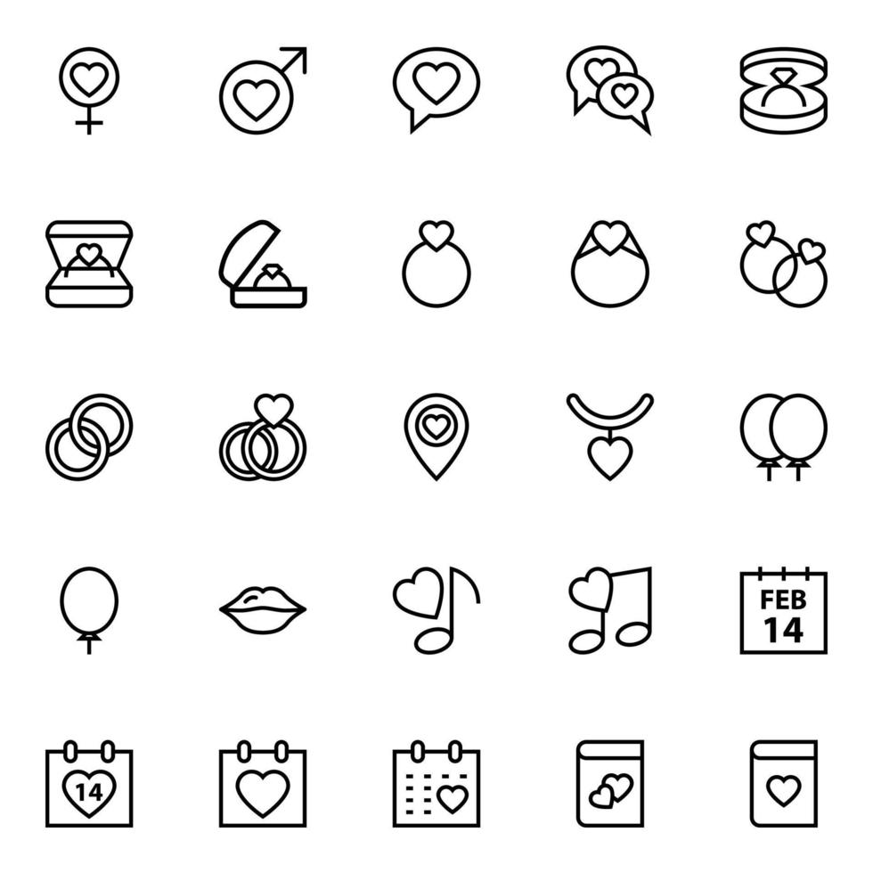 Outline icons for Love and valentine. vector