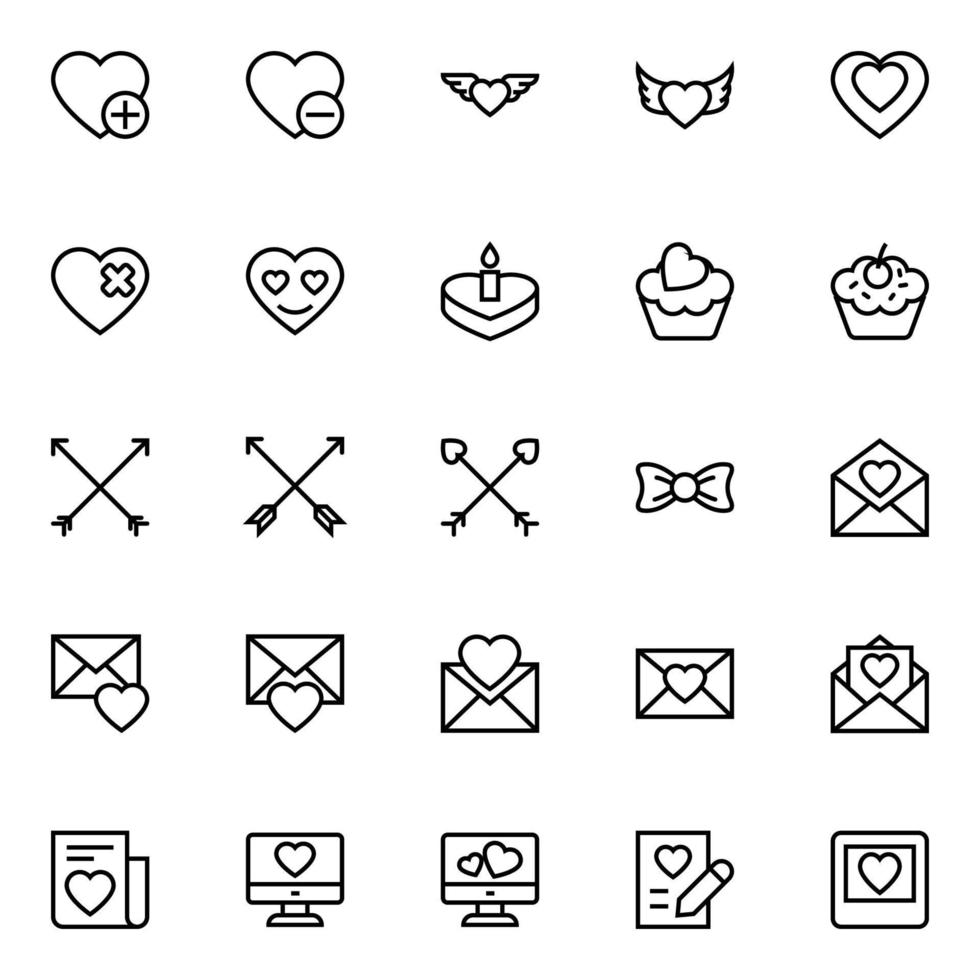 Outline icons for Love and valentine. vector