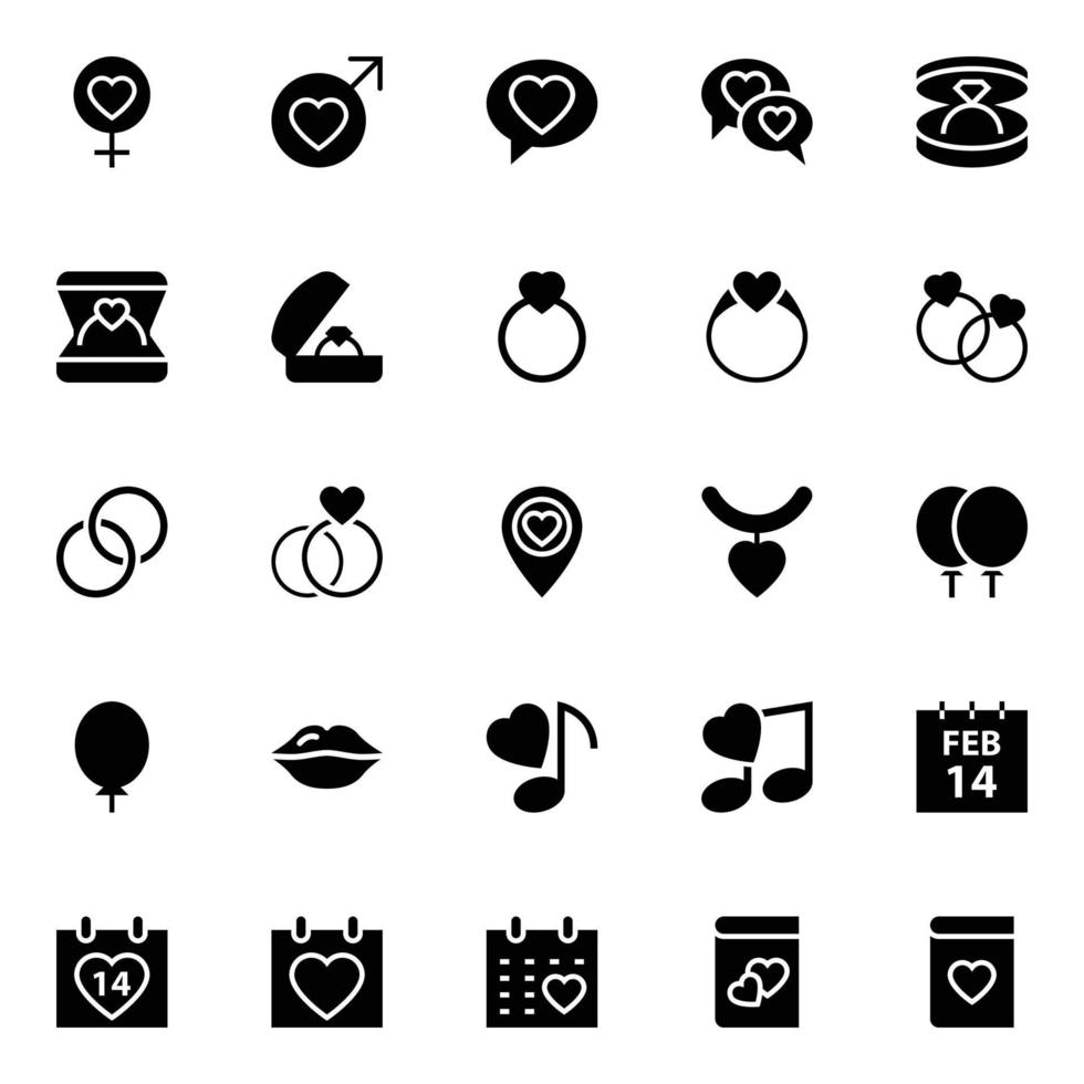 Glyph icons for Love and valentine. vector