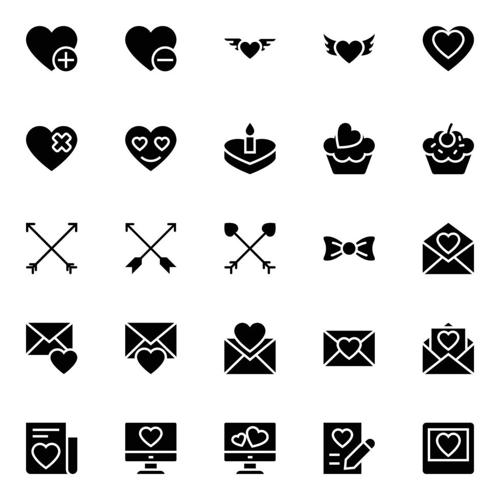 Glyph icons for Love and valentine. vector