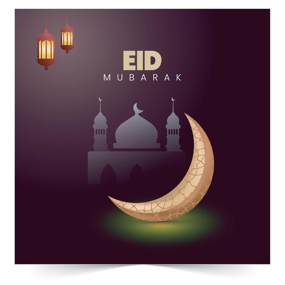 Eid Mubarak moon and mosque beautiful background vector Eid Mubarak islamic design