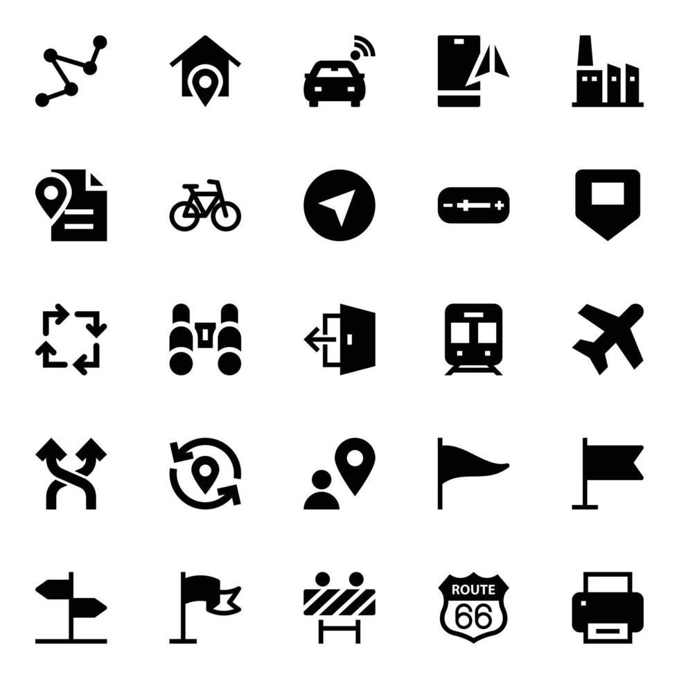 Glyph icons for Map and navigation. vector