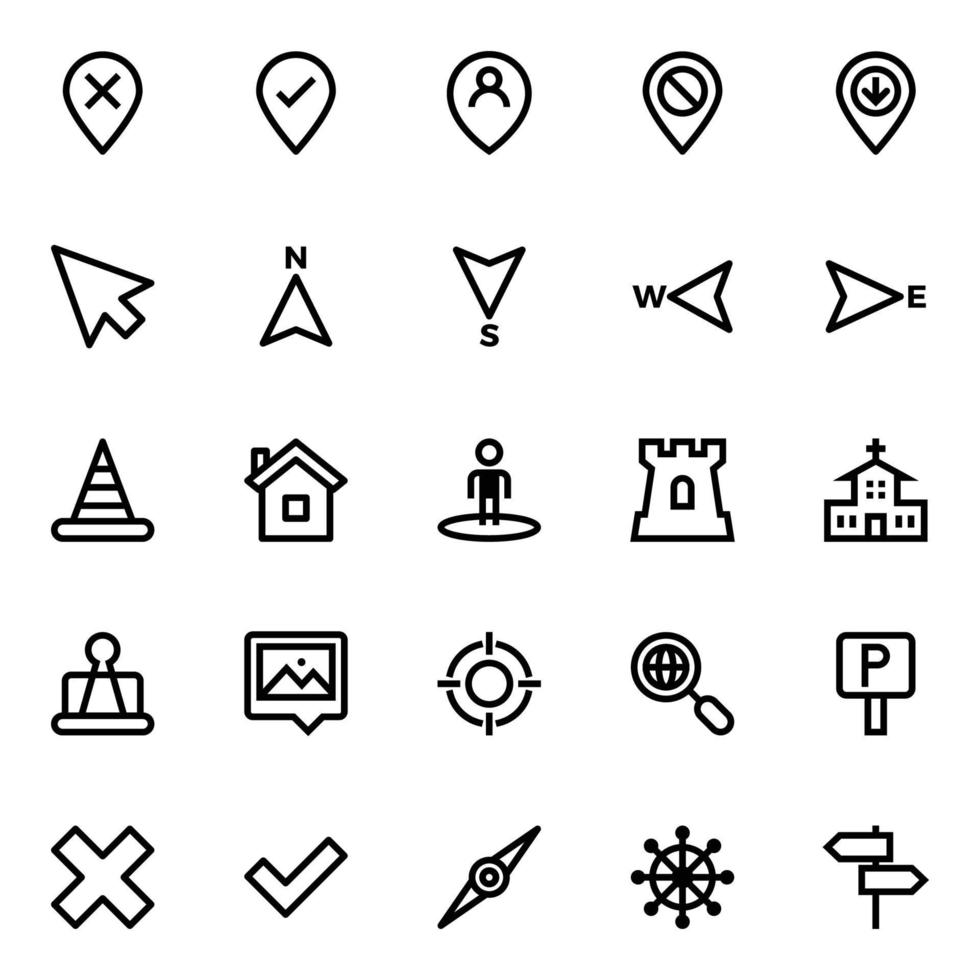 Outline icons for Map and navigation. vector