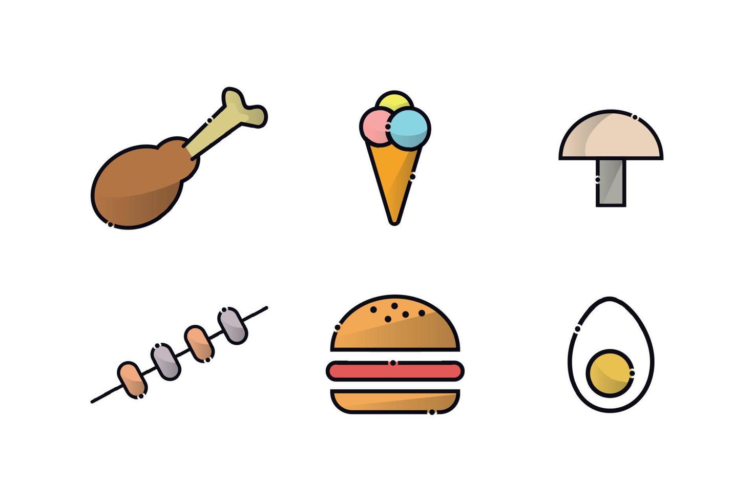 Food, food icons. Meal, food, lunch, dinner, lunch, meat, chicken, ice cream, dessert, mushroom, hamburger burger, egg vector