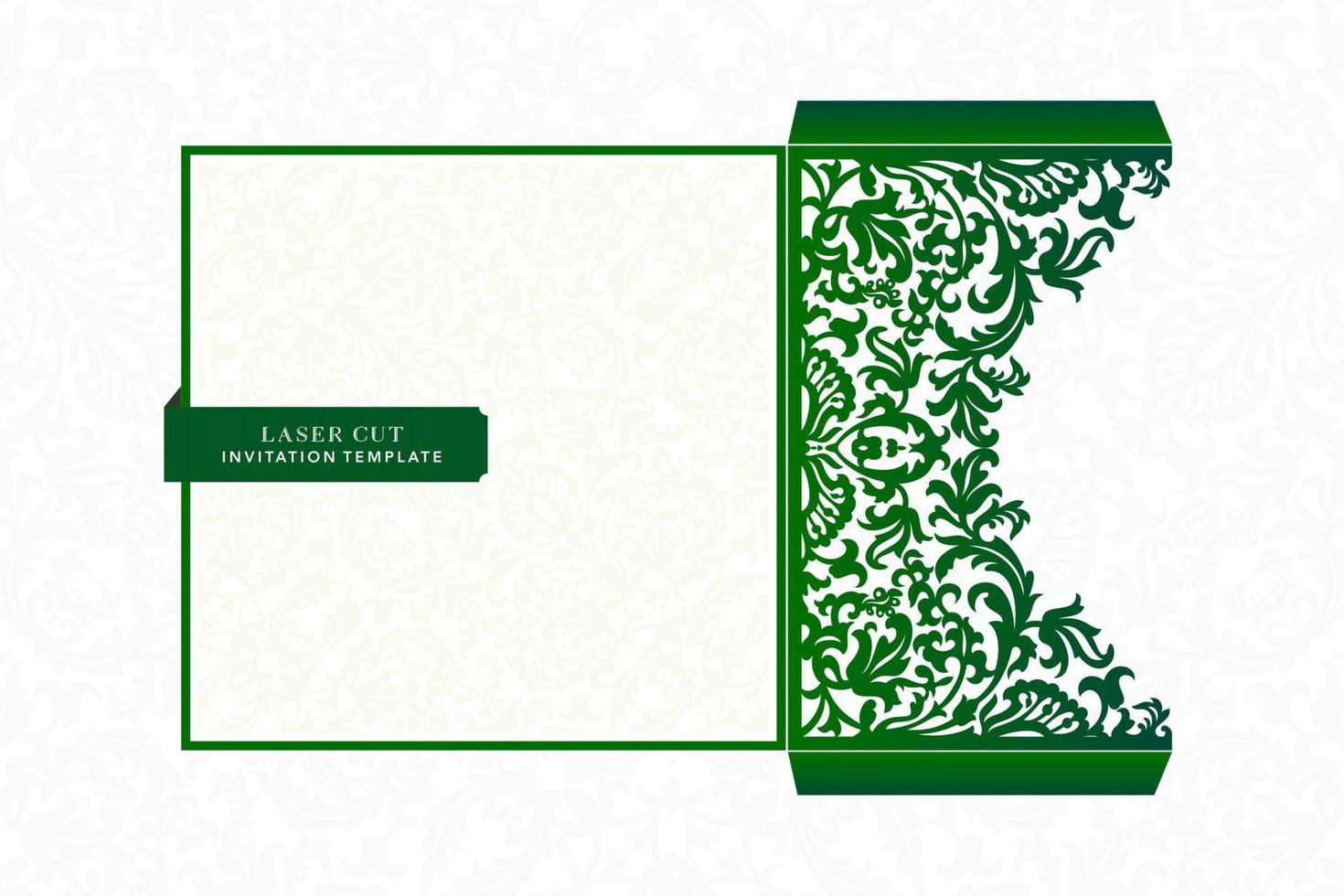 Ornament Laser cut, minimalist laser cut green paper, floral template design, floral ornate invitation laser cut, Laser cutting template for greeting card, envelopes, wedding invitation, mockup design vector