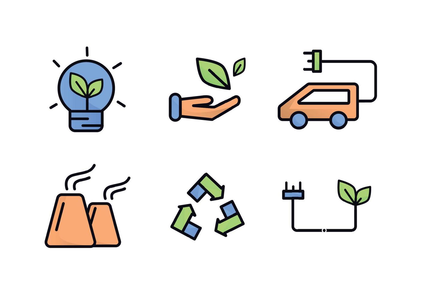 ecología iconos icono colocar. naturaleza, limpieza, planta, basura, desperdiciar, basura reciclaje vector