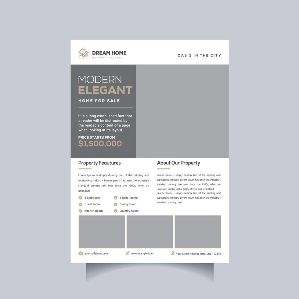 Modern home for sale real estate flyer design or elegant brochure design template vector