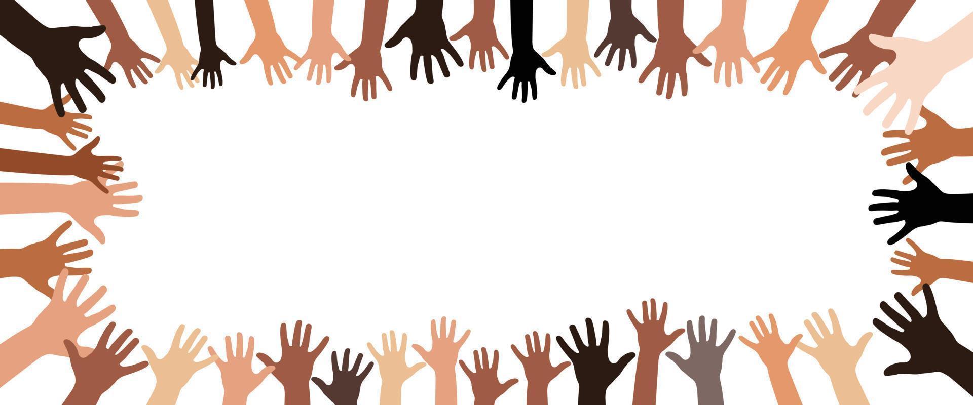 Colorful Human Hands With Different Skin Colors and White Background vector