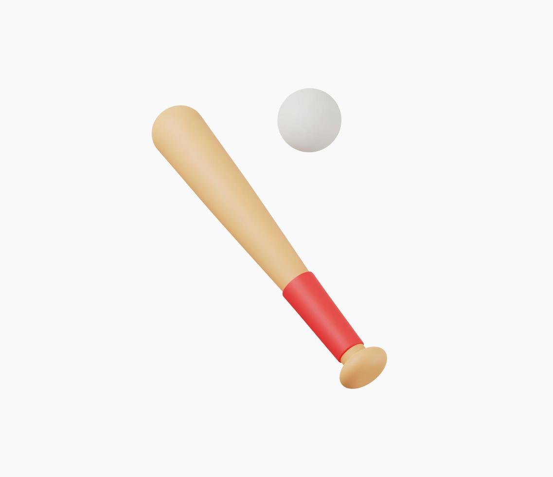 3d realista de madera béisbol murciélago y pelota vector ilustración