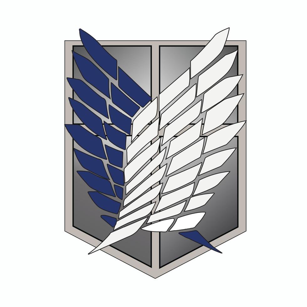 Survey Corps. Shield logo with blue dove wings on it. vector