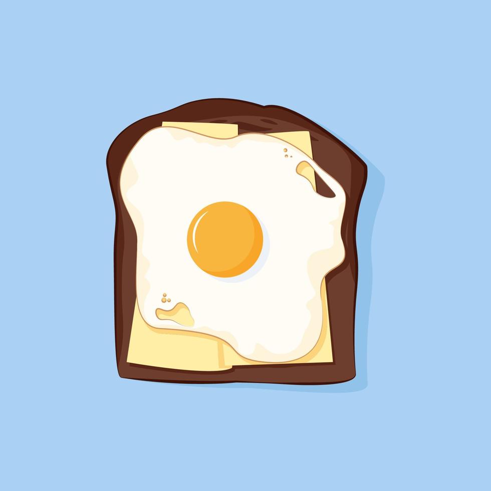 Brown slice of bread with butter and fried egg on blue background vector