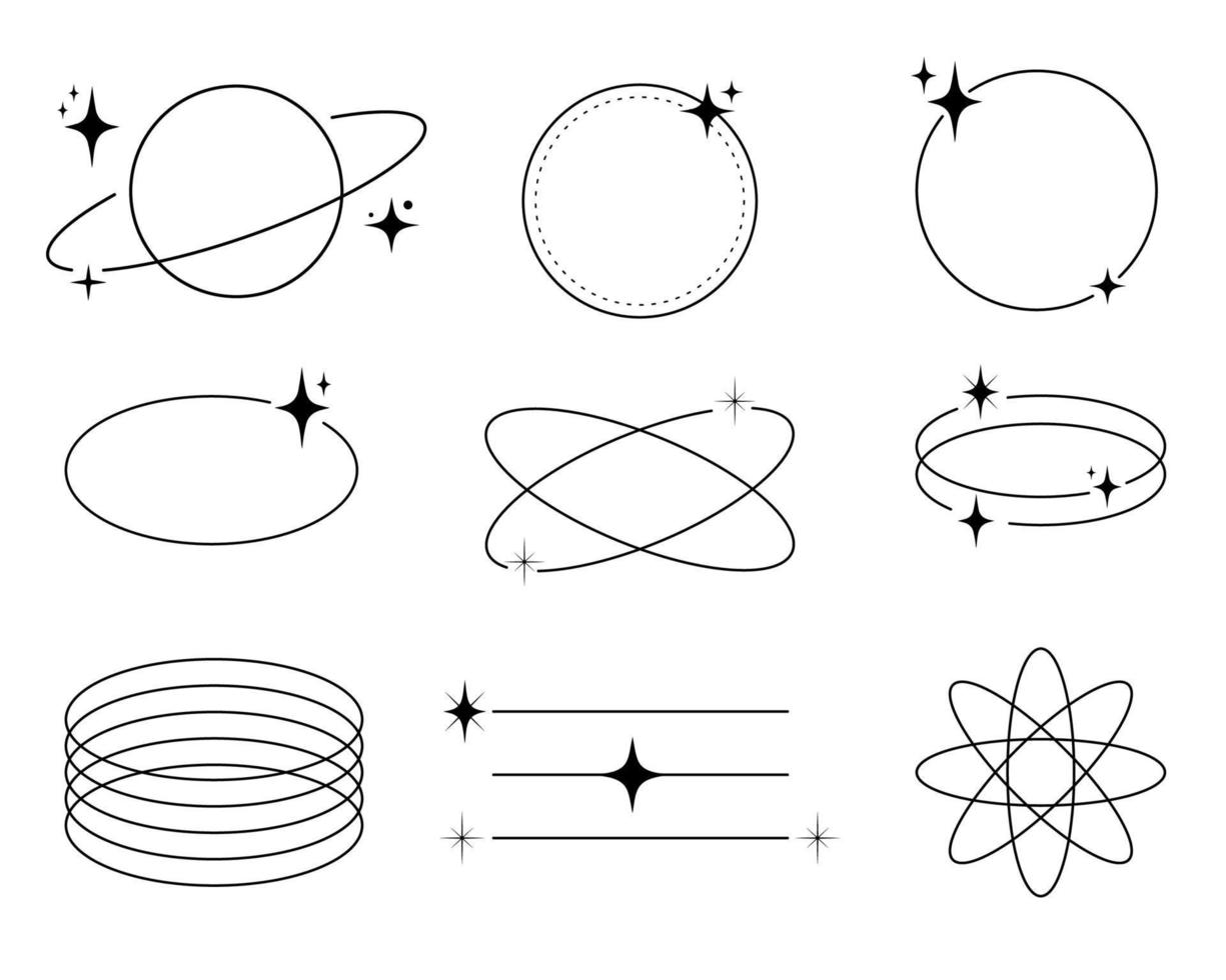 Modern Minimalist Aesthetic linear frames, arcs, stars and elements vector