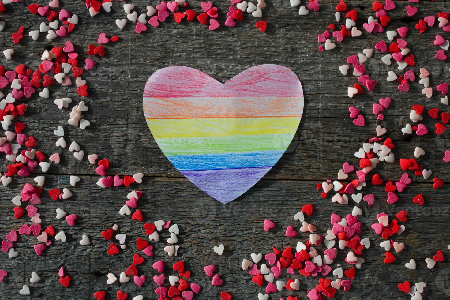 Paper heart painted with rainbow colors, in the lgbt flag . Valentines Day photo