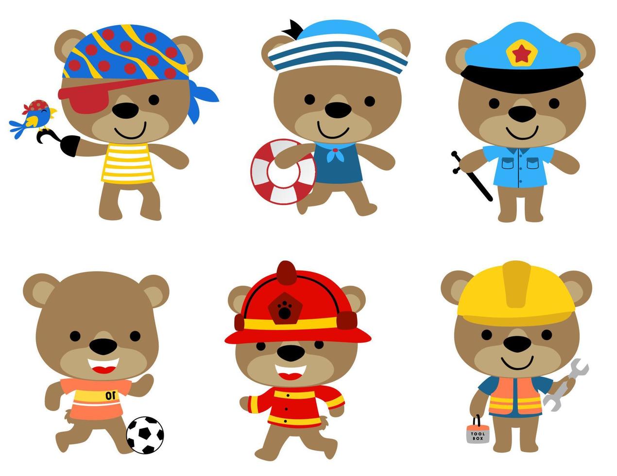 Vector set of funny bear in different costume