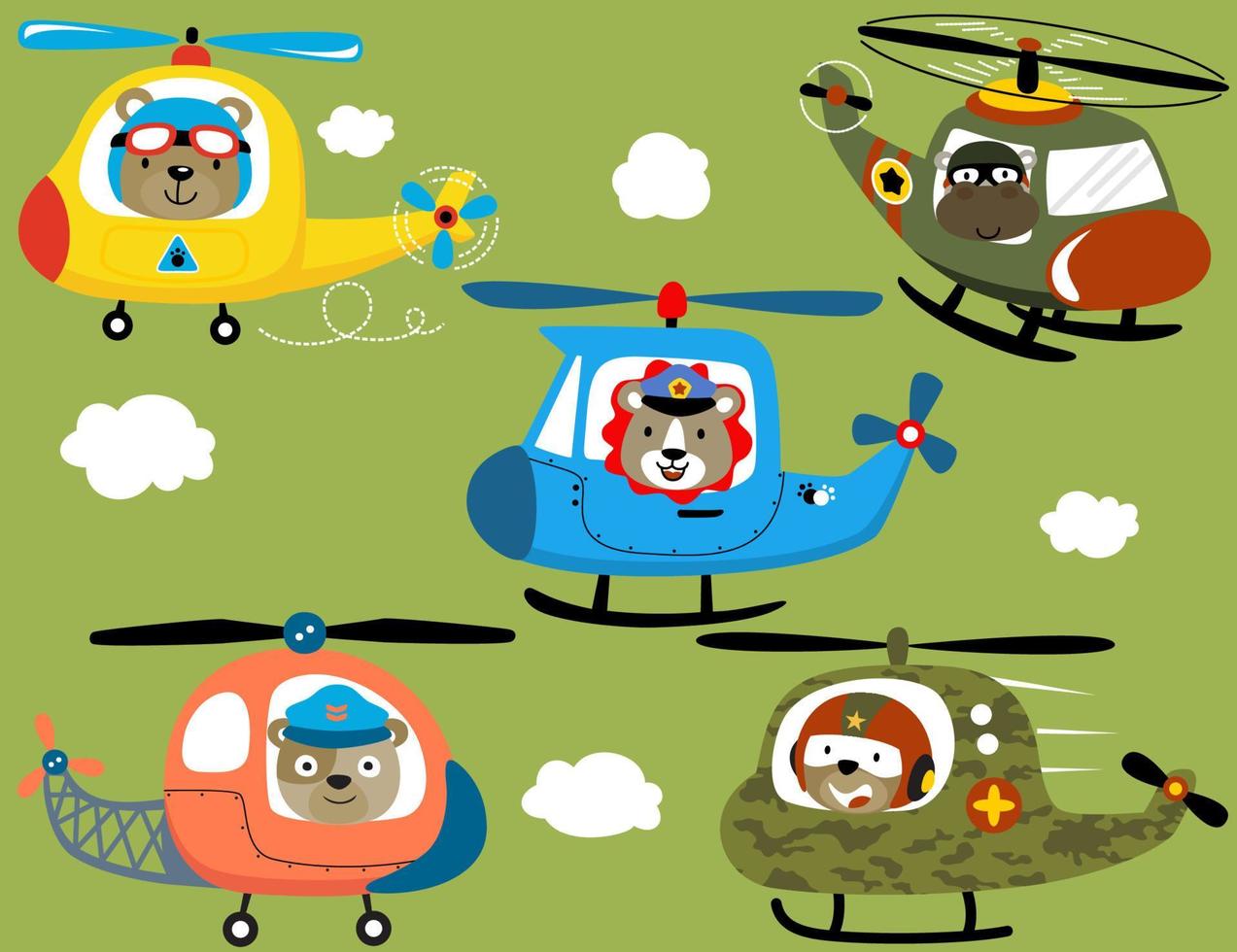 vector conjunto de helicóptero dibujos animados con animales piloto