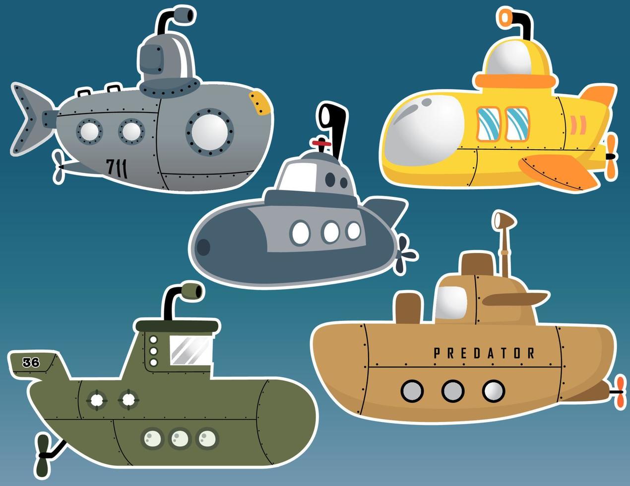 vector set of different submarine cartoon