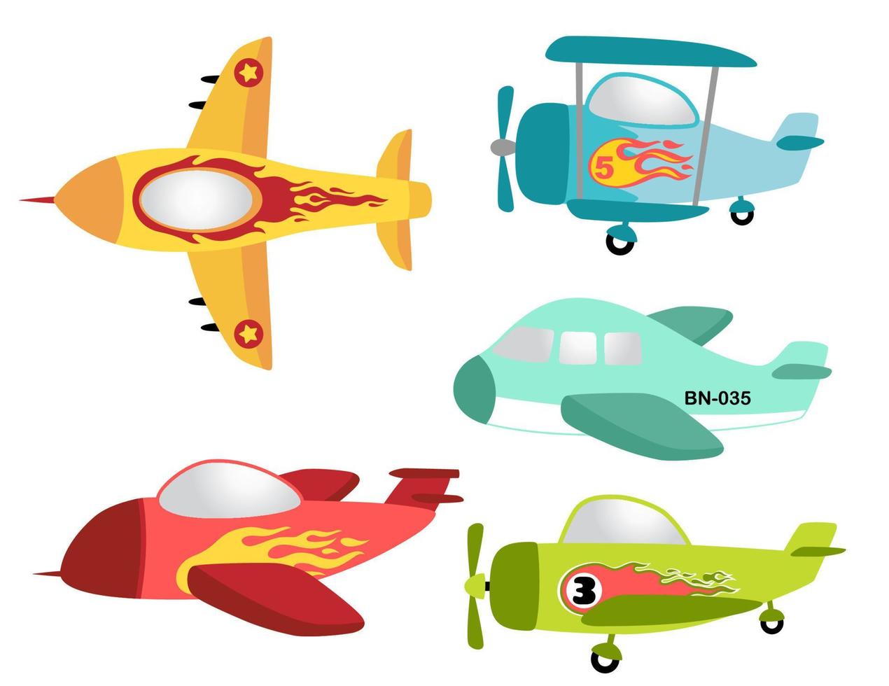 Vector set of colorful airplane on white background
