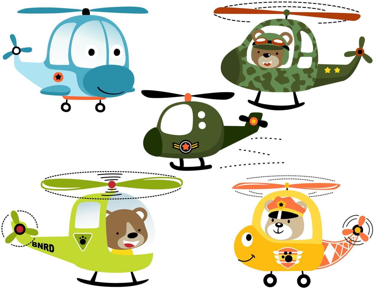 vector set of smiling helicopters cartoon with bear pilot