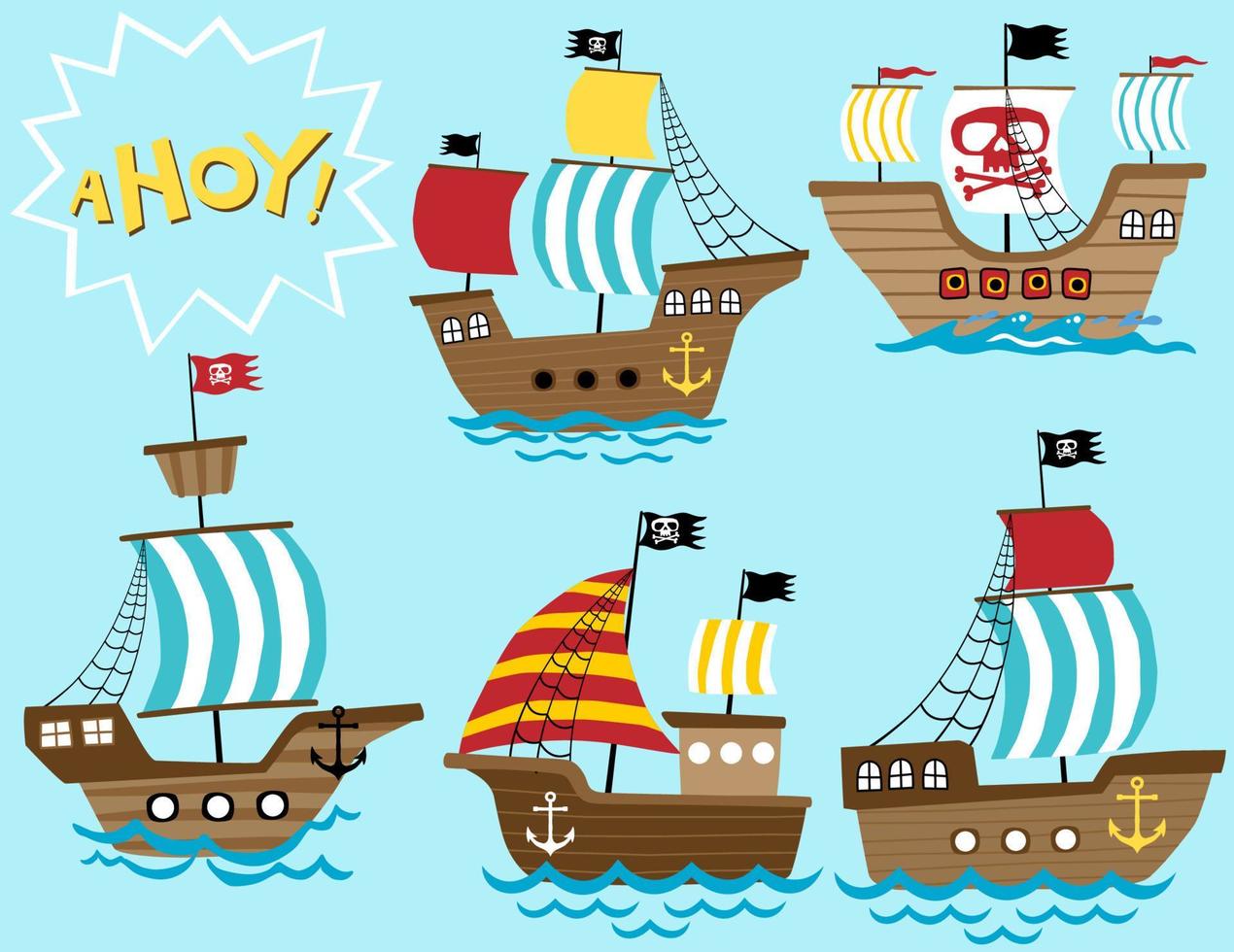 vector set of sailboat cartoon